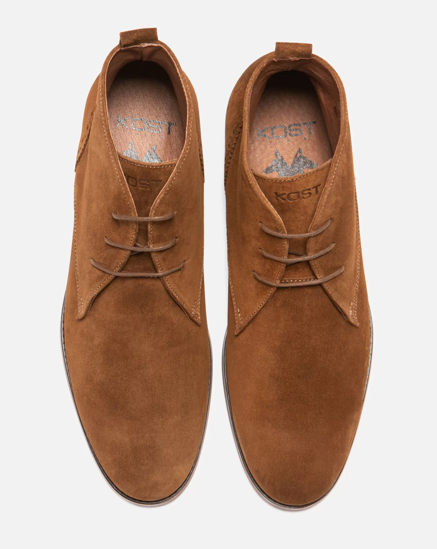 Clearance KOST Paris BRETT 95 A  Chukka boots Made in France Croûte velours Homme Cognac