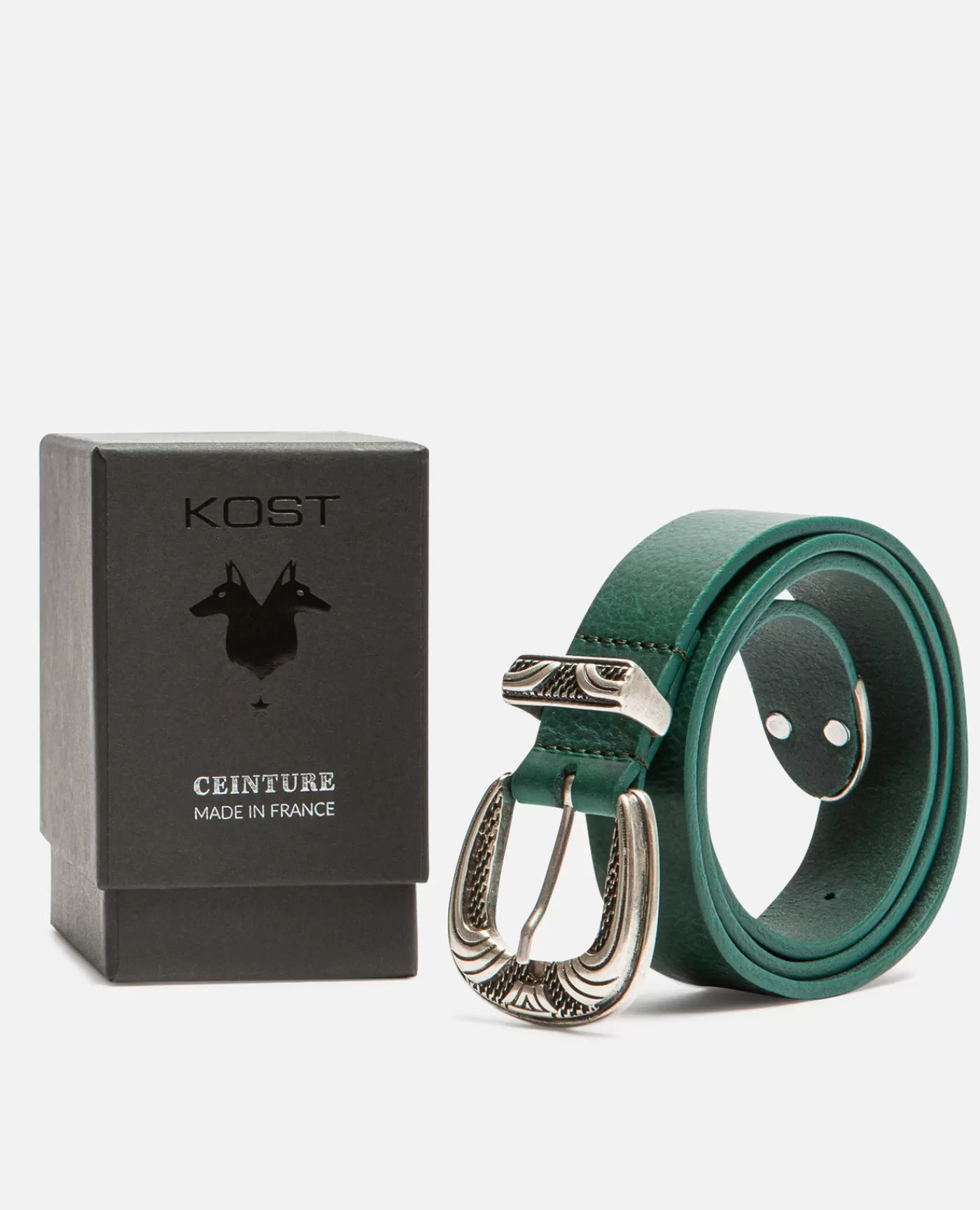 Fashion KOST Paris KEITH  Ceinture Made in France Cuir Tannage Végétal Vert Foncé Mixte Forest