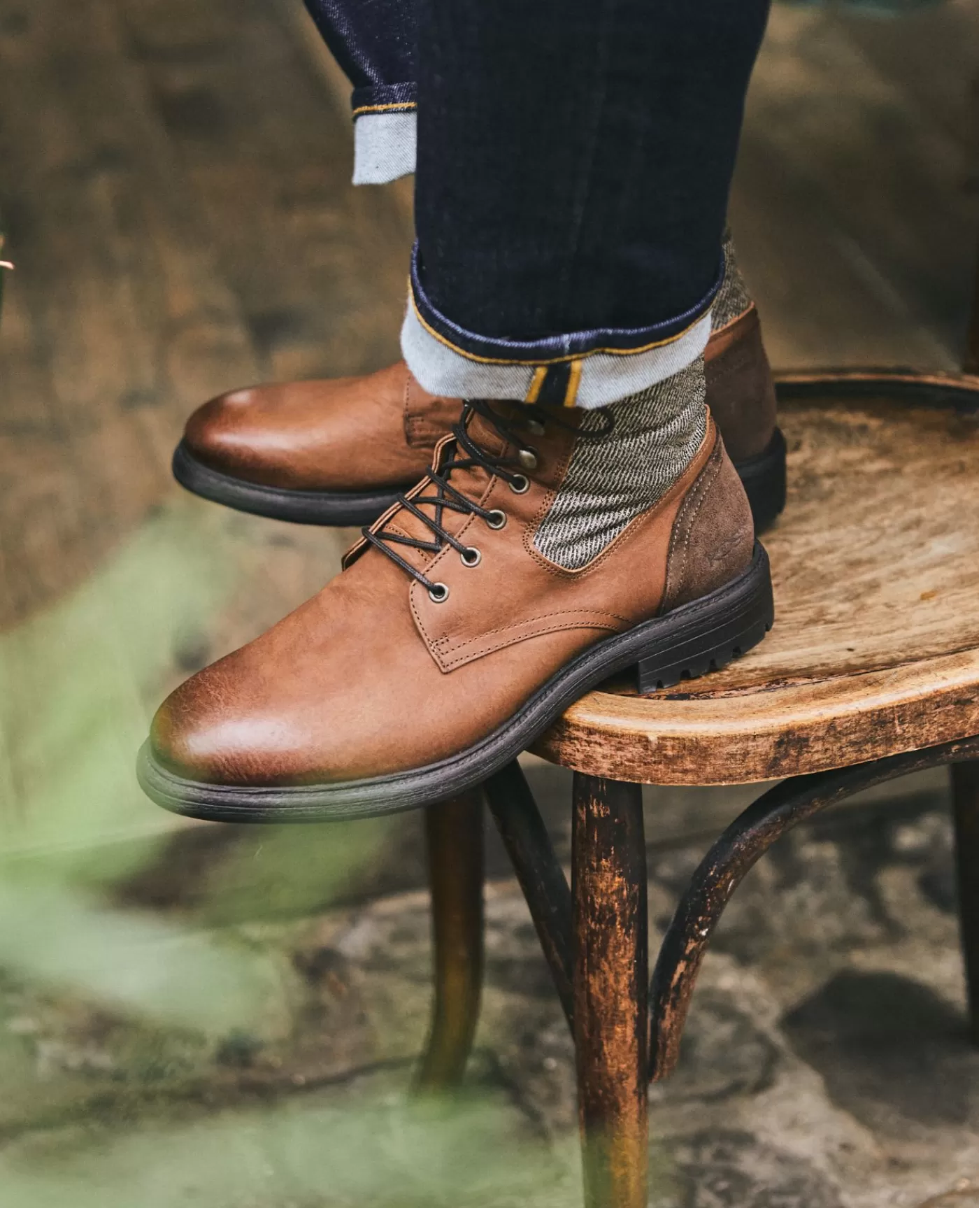 Shop KOST Paris MYSTIK B VGT  Boots cuir tannage végétal et textile Cognac