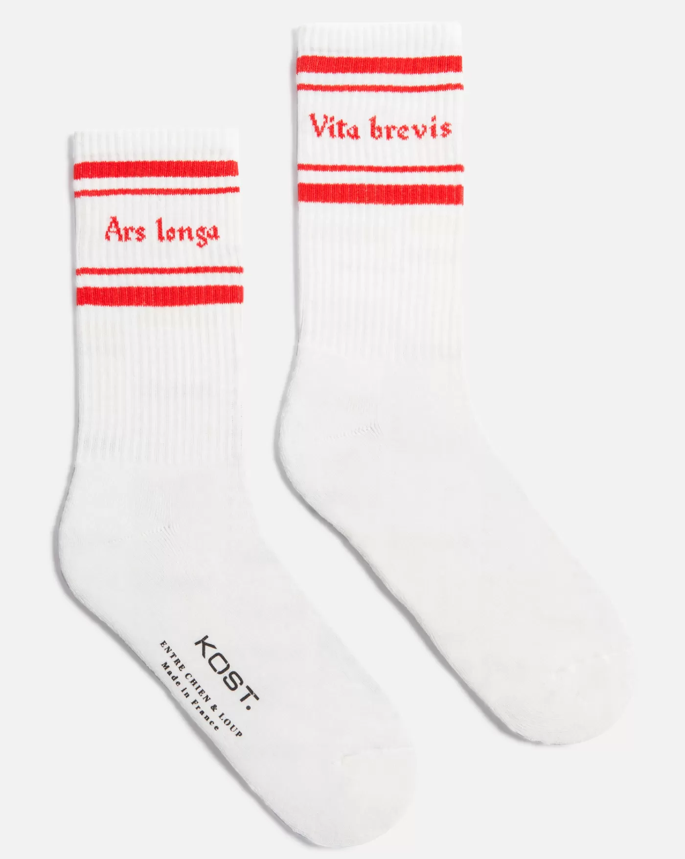 Online KOST Paris VITA BREVIS  Chaussettes Made in France Coton bio Écru et Rouge Ecru+rouge